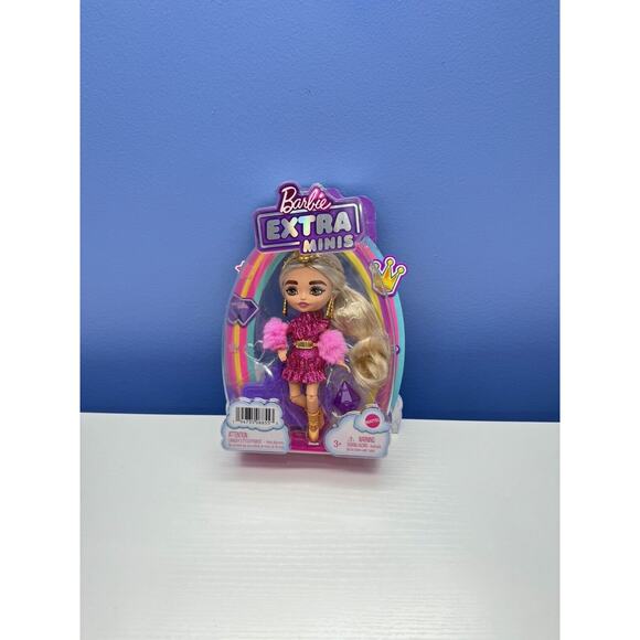 Barbie Extra Minis Doll #8 (5.5 in) Shimmery Dress & Furry Shrug Queen Belt - Picture 1 of 4